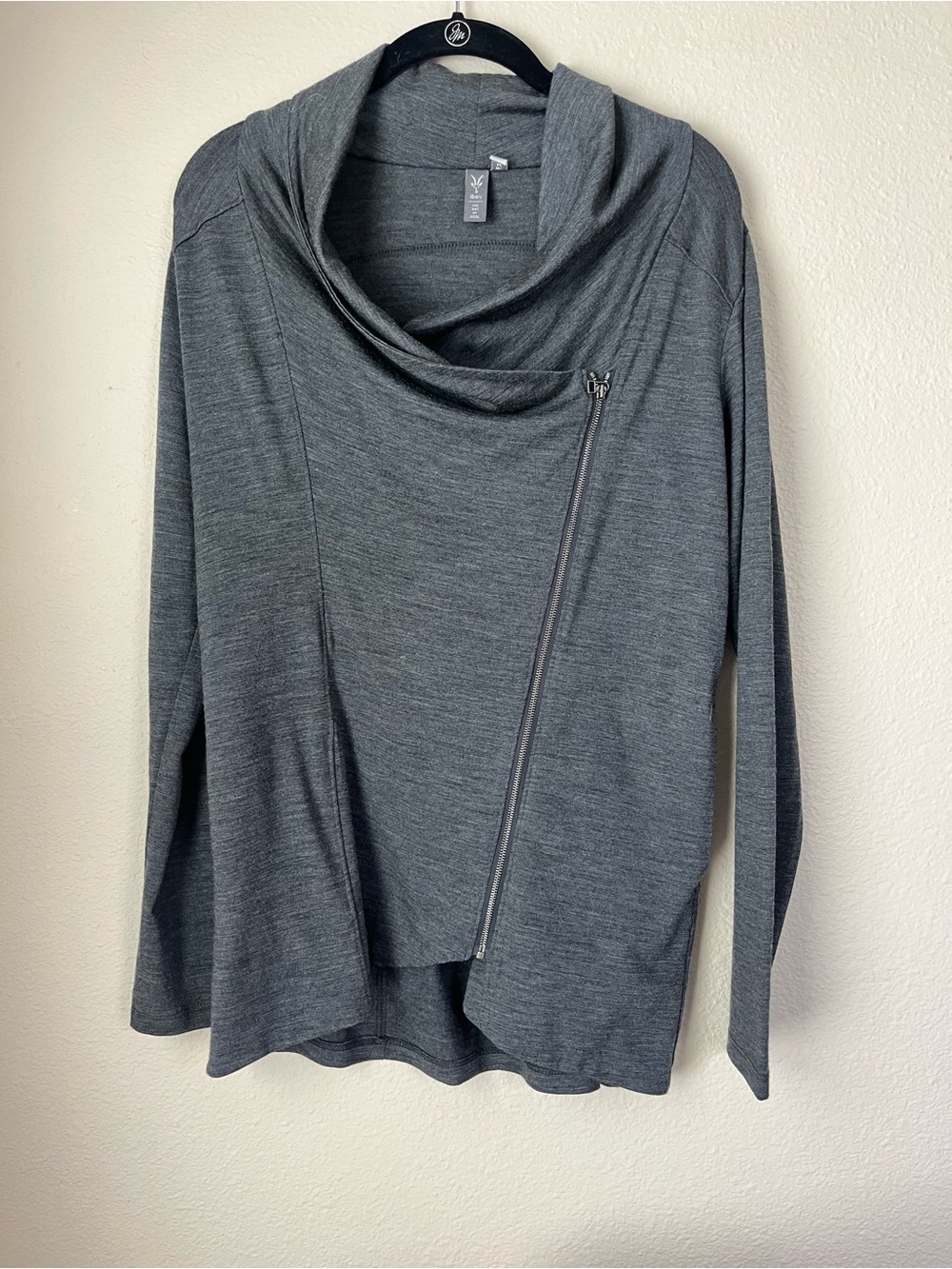 Ibex Merino Wool Cowl Neck Asymmetrical Zip Top Gray Outdoor Medium M